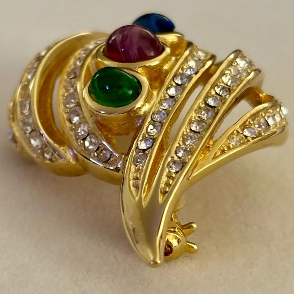 Christian Dior Brooch Rare Vintage 1980s Gripoix Openwork Leaf Brooch Pin Gold
